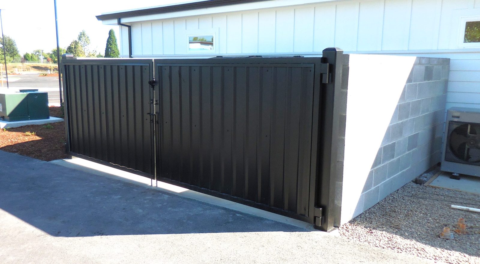 12' Wide x 5' High Double Swing Black Corrugated Metal Gate with Galvanized Tube Steel Frame & Painted Black