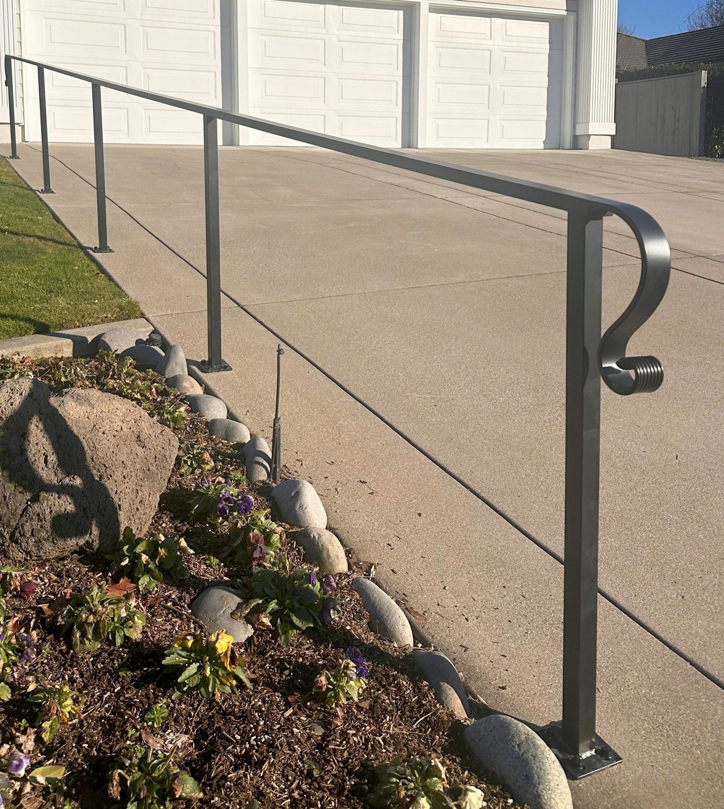 36 Inch High Hand Rail with Lamb's Tongue, Powder Coated Satin Black