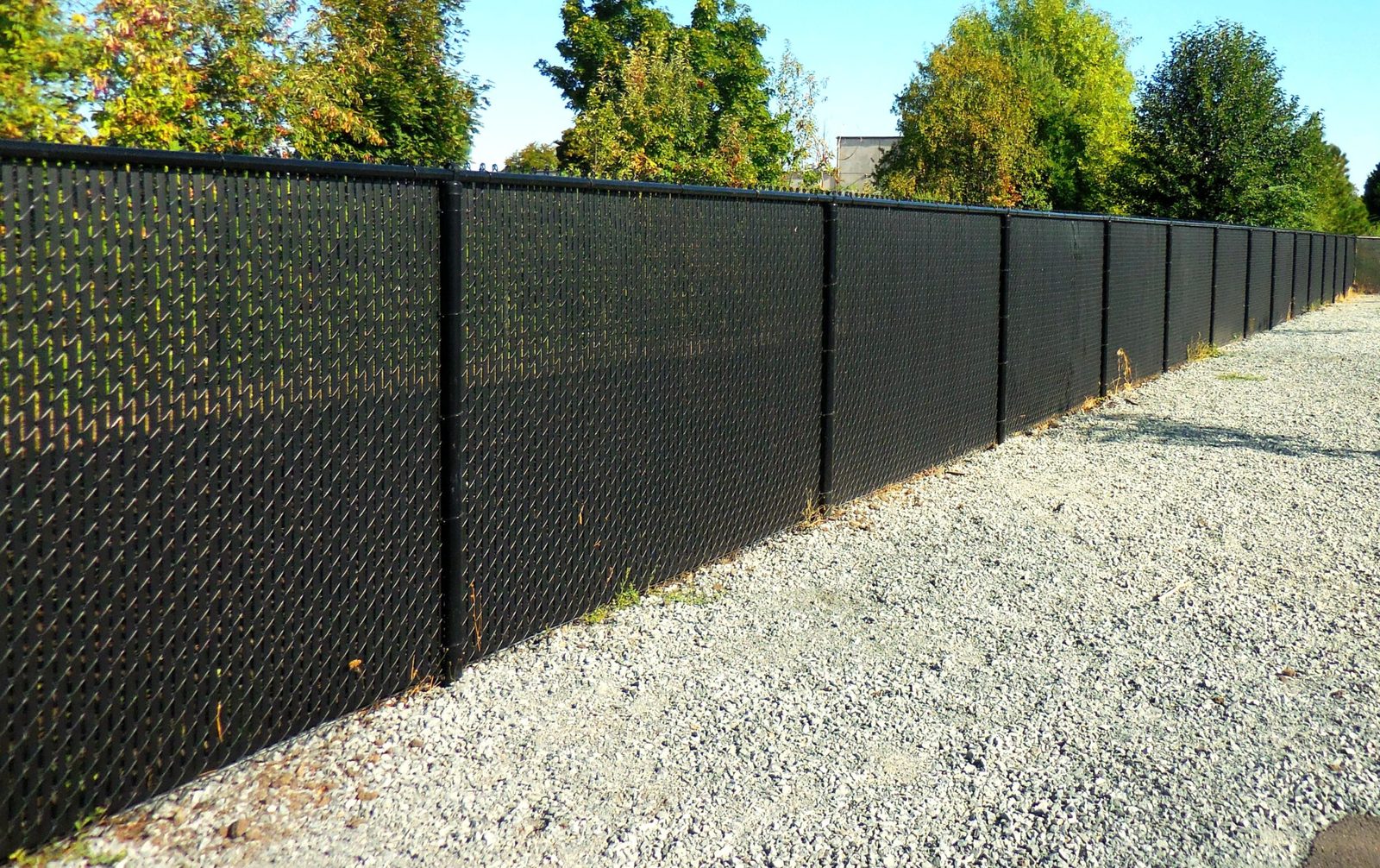 6' High Black Chain Link Fence with Black Privacy Slats