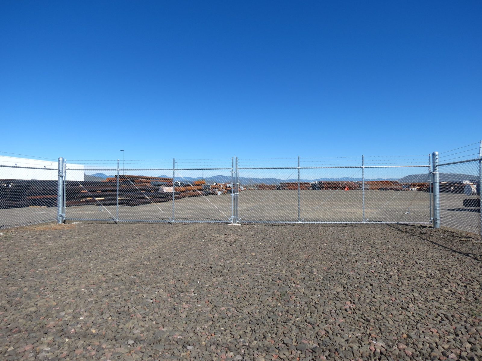 6' High Chain Link Industrial Double Swing Gates with 3 Strands Barbed Wire On Top