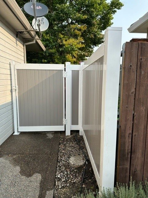 6' High Solid Style Vinyl Fencing with White Frame & Gray Boards