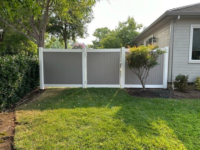 6' High Solid Style Vinyl Fencing with White Frame & Gray Boards