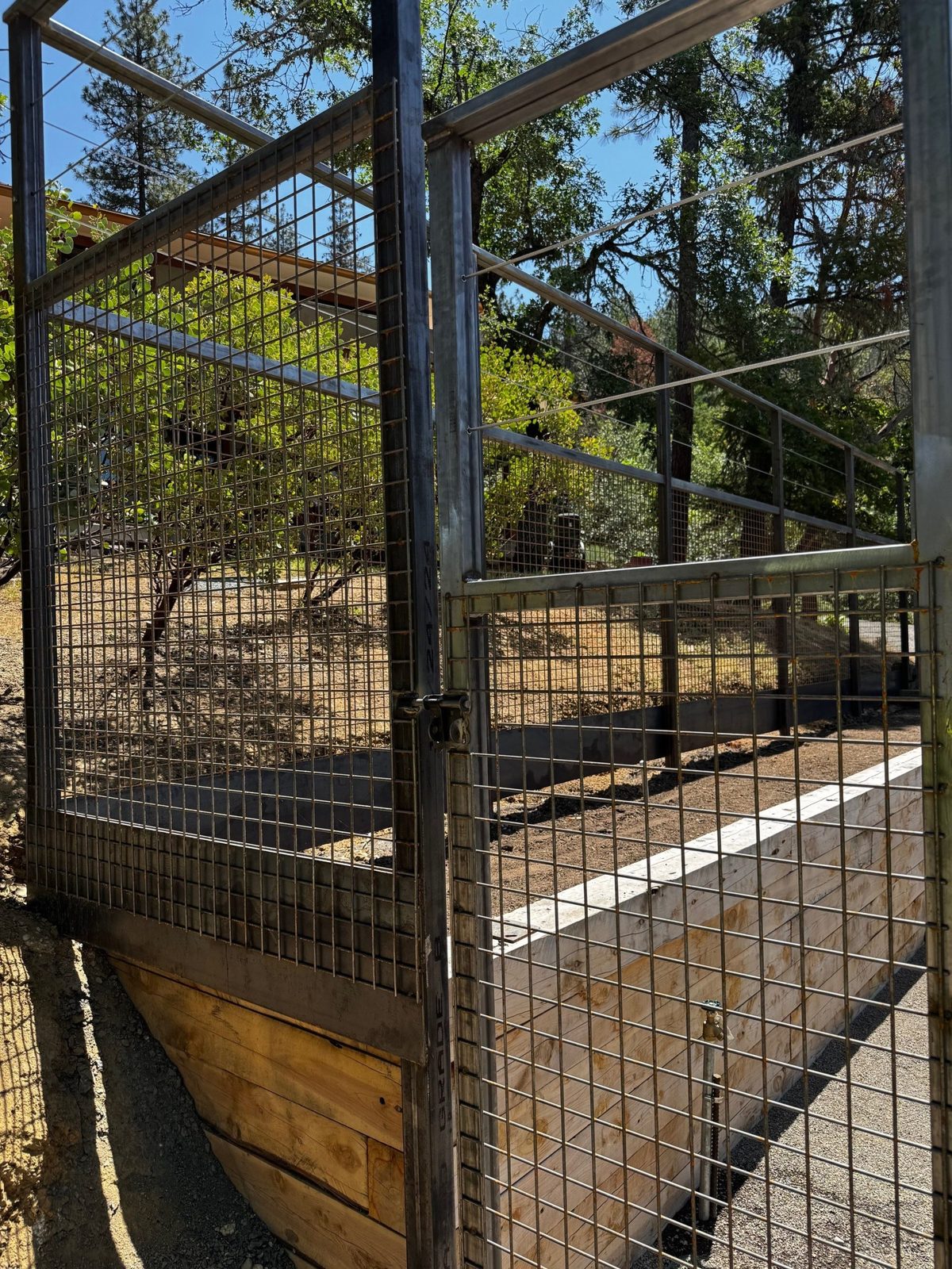 Custom 2" x 2" Bare Steel Garden Fence with 2 Strands of Stainless Steel Cable