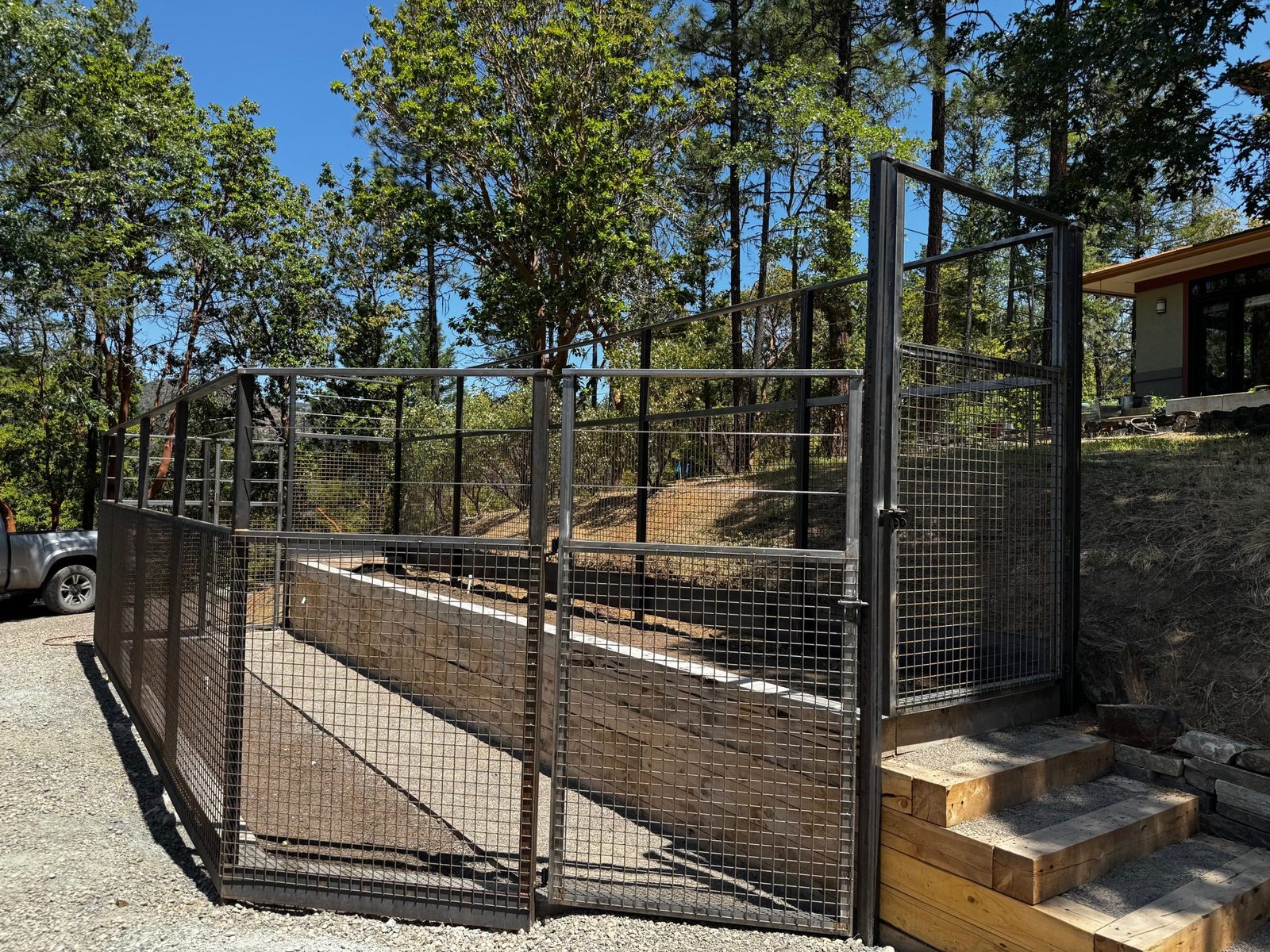 Custom 2" x 2" Bare Steel Garden Fence with 2 Strands of Stainless Steel Cable