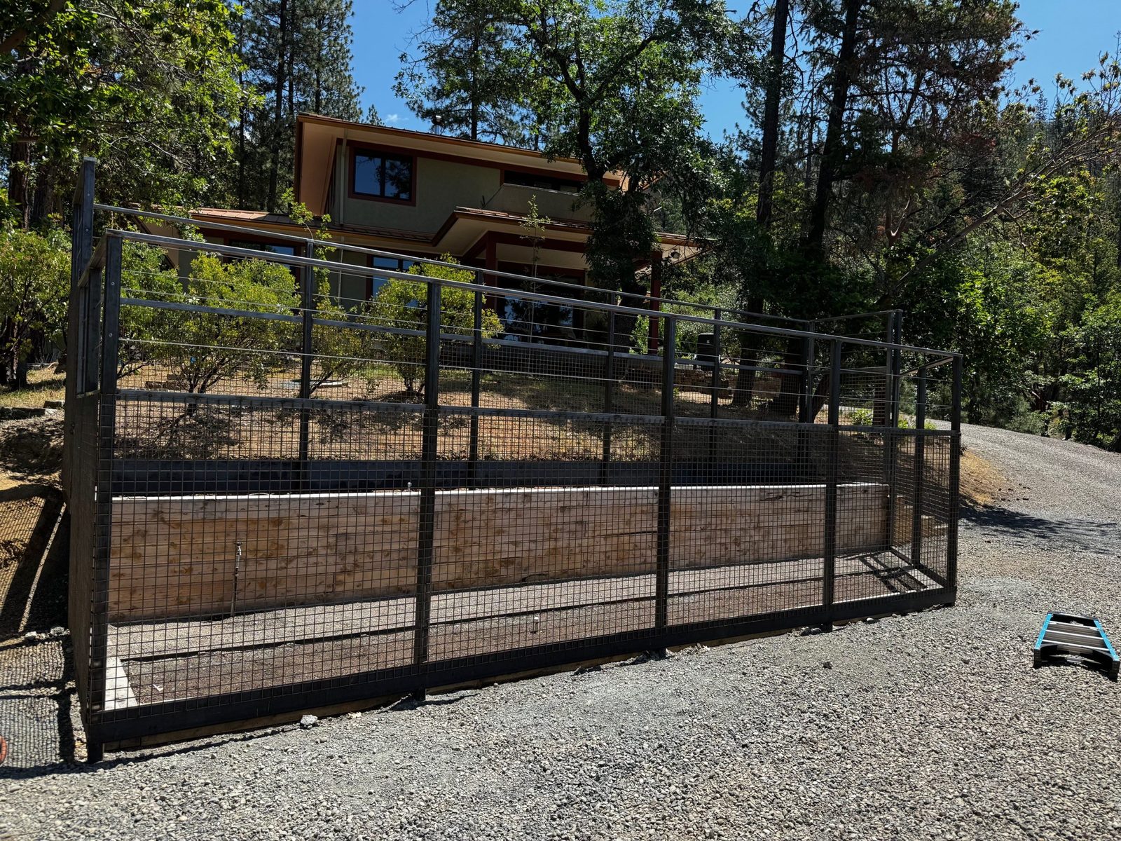 Custom 2" x 2" Bare Steel Garden Fence with 2 Strands of Stainless Steel Cable