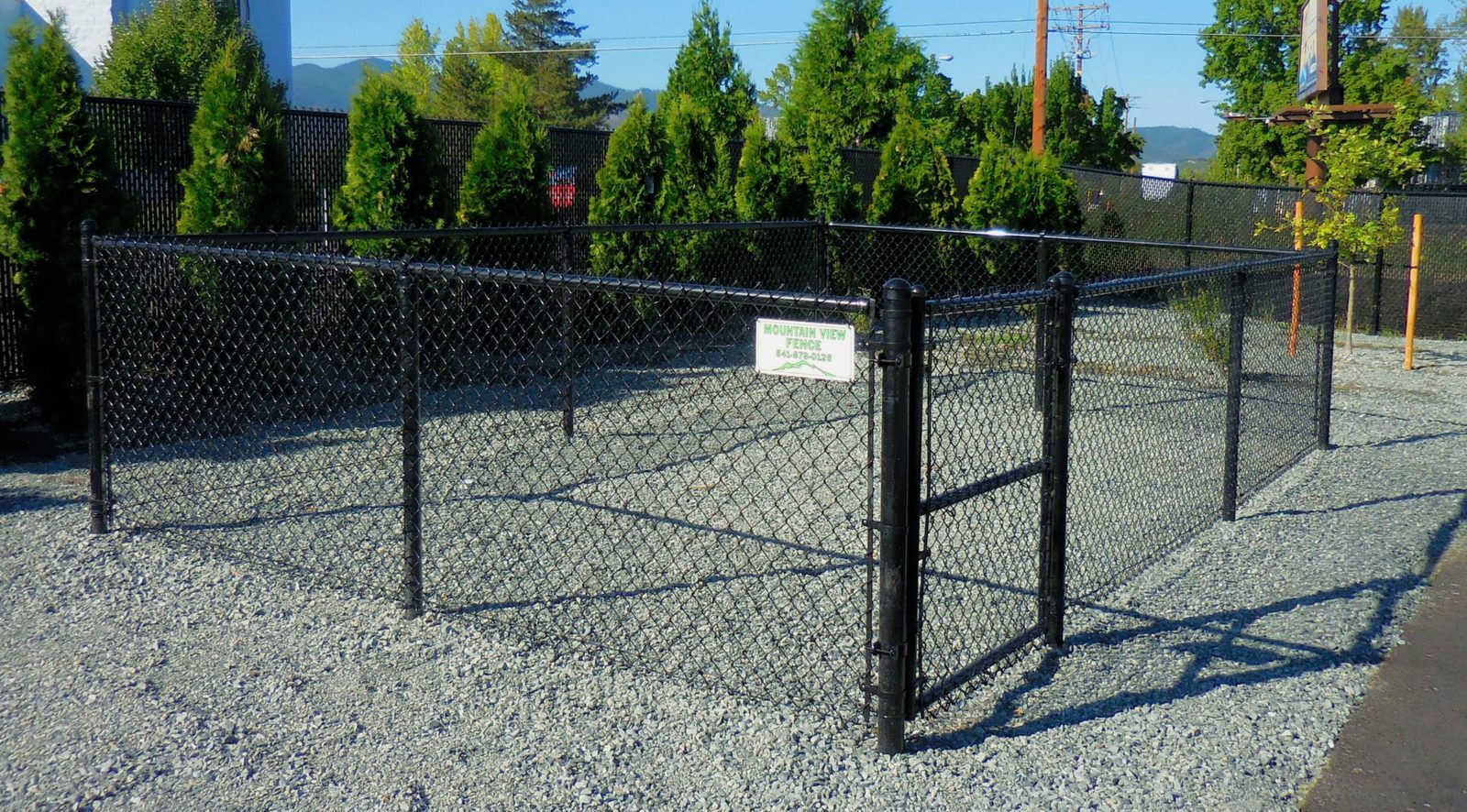 Custom Dog Run with 4' High All Black Chain Link Fencing & Entry Gate with Fork Latch