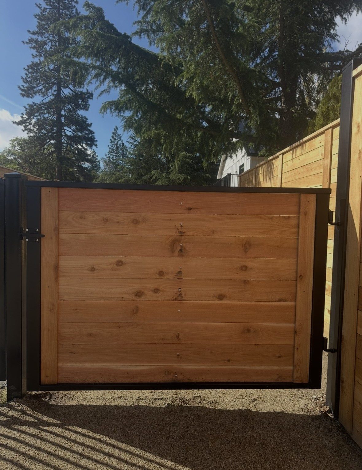Custom Wood Gate with Powder Coated Steel Framework